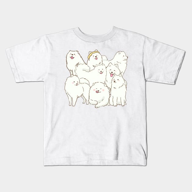 Cute samoyed dogs smiling Kids T-Shirt by Mayarart